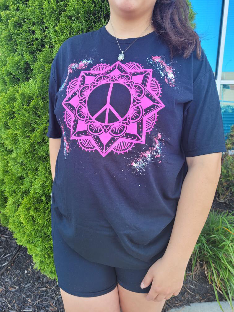 Pink Peace Sign Double Sided T-Shirt